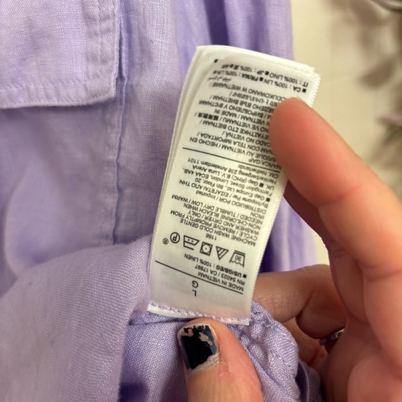 GAP Purple Lavender Oversized 100% Linen Cropped Button Down Large Y2K Oversized - Picture 7 of 12